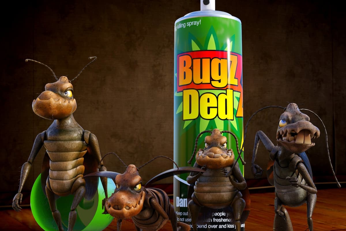 Illustration photo of bugs running away from a bug spray. 
